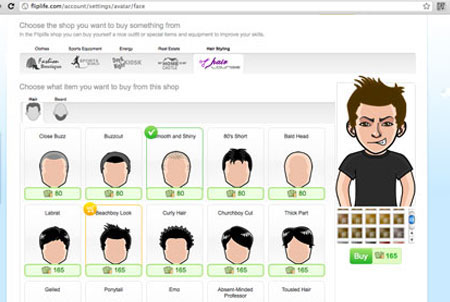 Charakterwahl bei dem Browsergame Fliplife