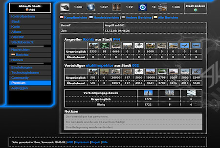 Berichte bei Browsergame Y42
