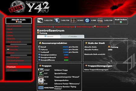 Kontrollzentrum aus dem Browsergame Y42