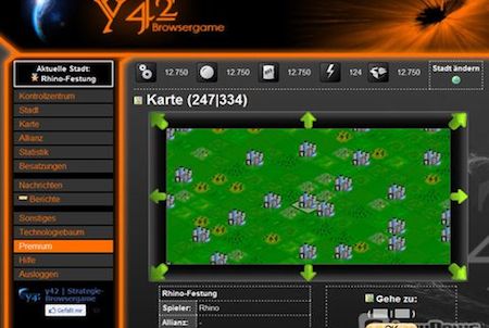 Navigation bei Browsergame Y42