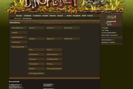 Entwicklung des Browsergames DinoPlanet