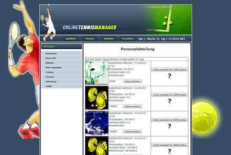 Personalabteilung bei Online Tennis Manager